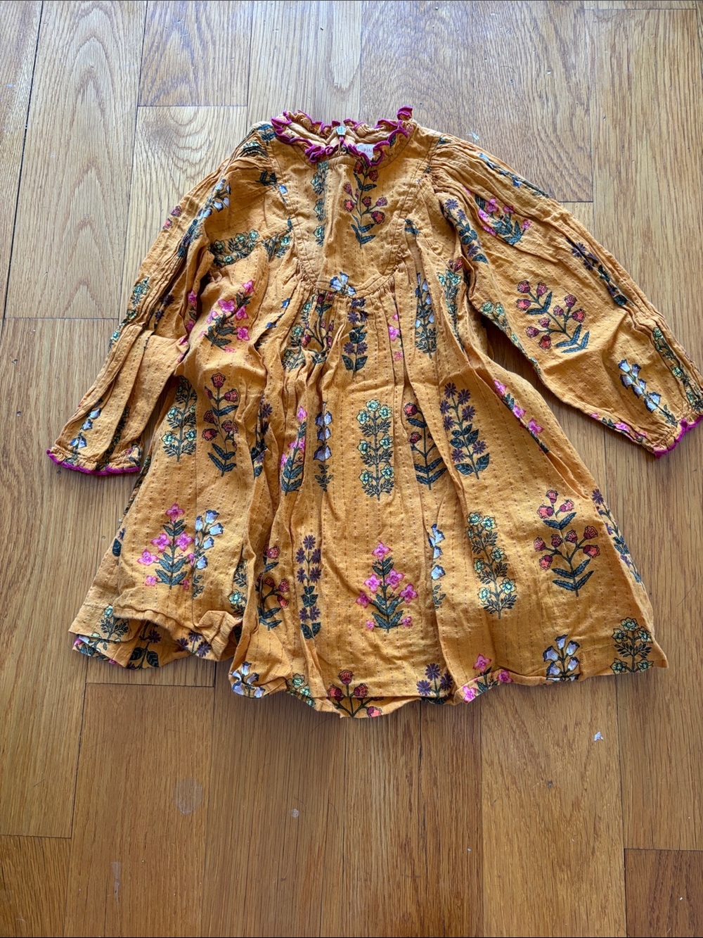 Pink Chicken Pumpkin Floral Long-Sleeve Dress with Pink Trim